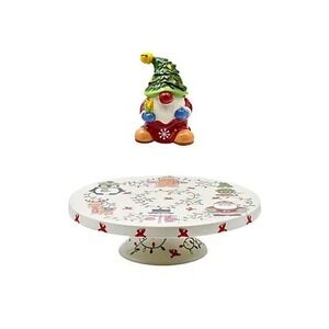 Temp-tations Seasonal Ceramic Cake Plate with Figural Ornament Winter Whimsy